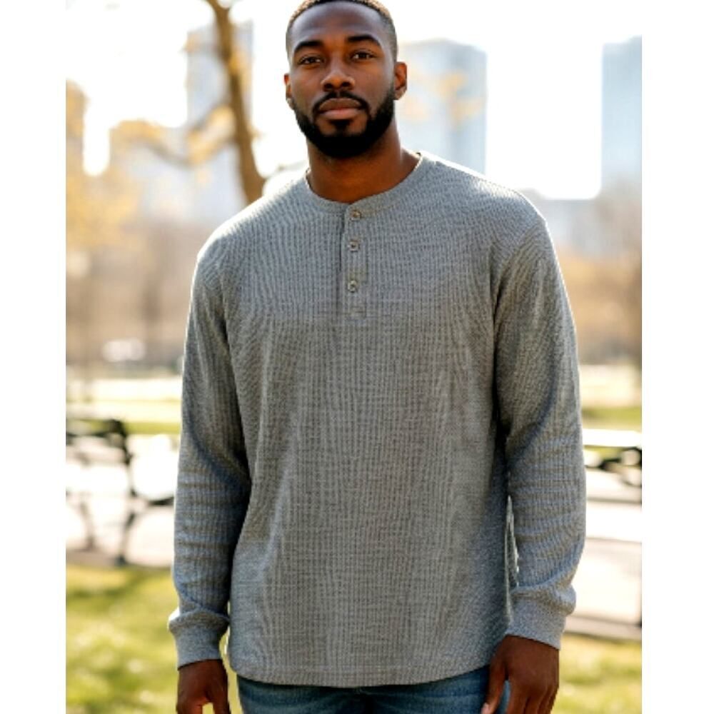 Northwest Territory Men's Slate Gray Tweed Thermal Pullover - Size: 2XL